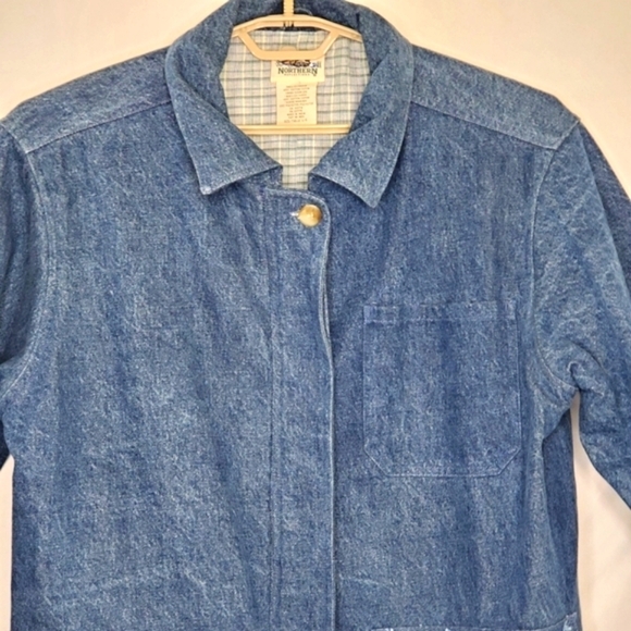 Northern Reflections Lined Denim Jacket Size L Vintage Cotton Embroidered Plaid - Picture 3 of 10